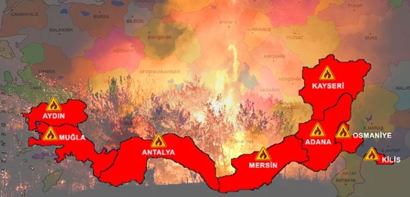 Karte Waldbrände Türkei